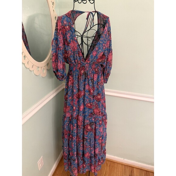 MISA Los Angeles Pippa Floral Tiered Maxi Dress Open Back Night Blooms M $375 - Picture 7 of 10